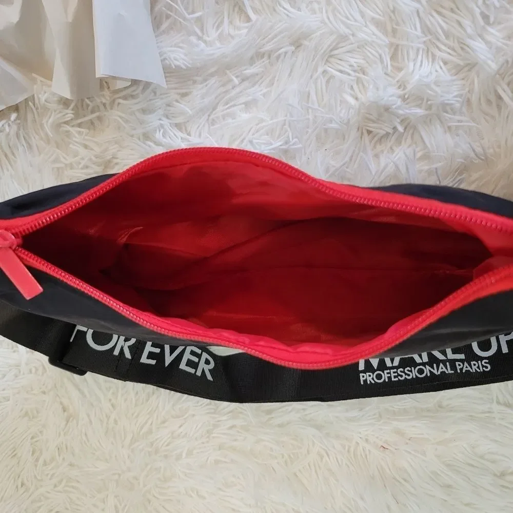 Make Up Forever Makeup Cosmetics Adjustable Over the Shoulder Zipper Black Bag